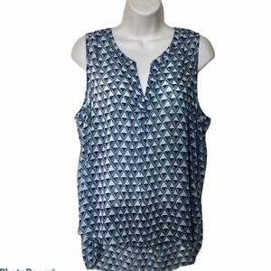 AEO Sleeveless High Low Sheer Blue Geo Print Tunic Top NWT Size Medium